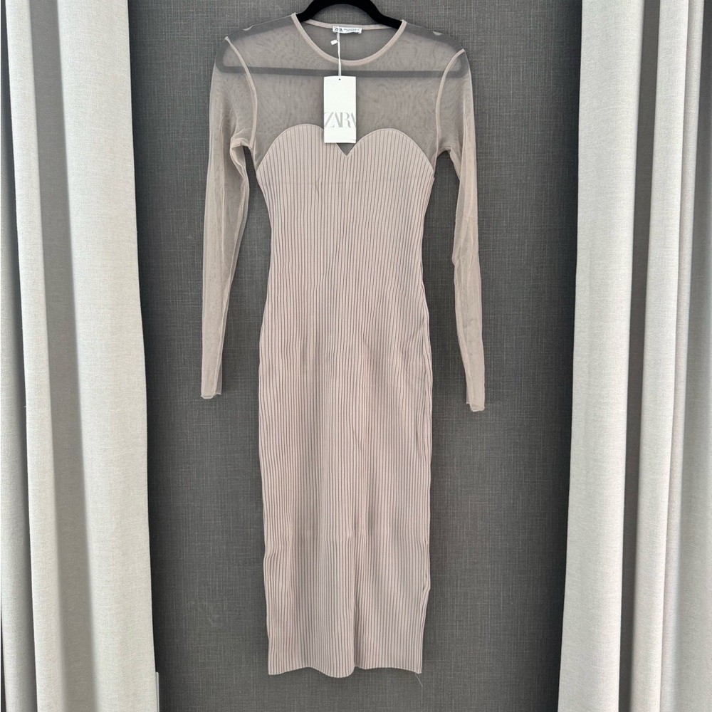Zara Women's Beige Long Sleeve Dress